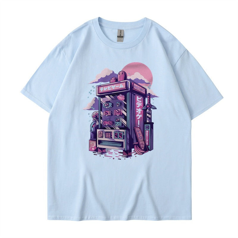 Short sleeved cartoon boys and girls printed T-shirt with a base