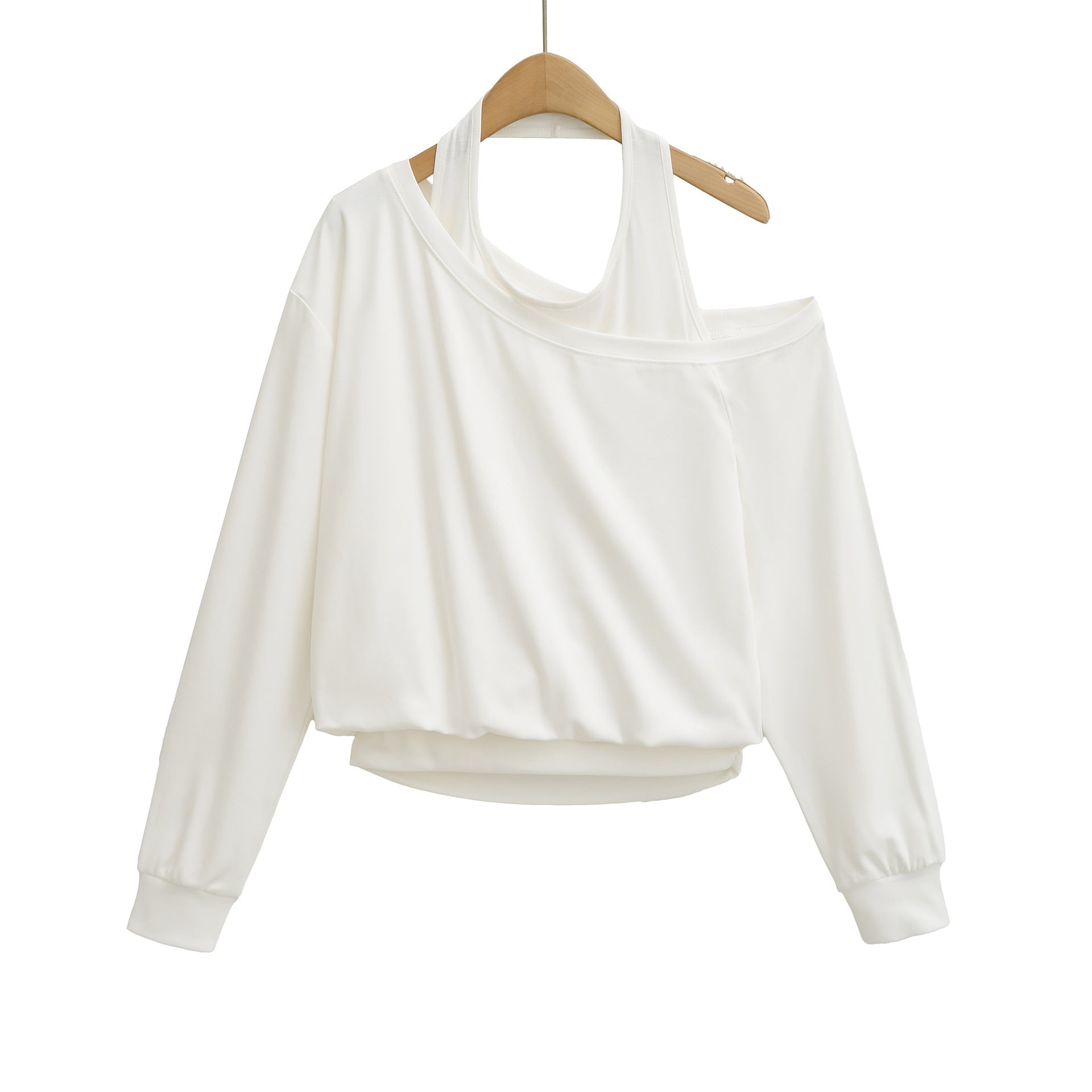 Fake two loose and lazy neck hanging hoodies with sloping shoulders