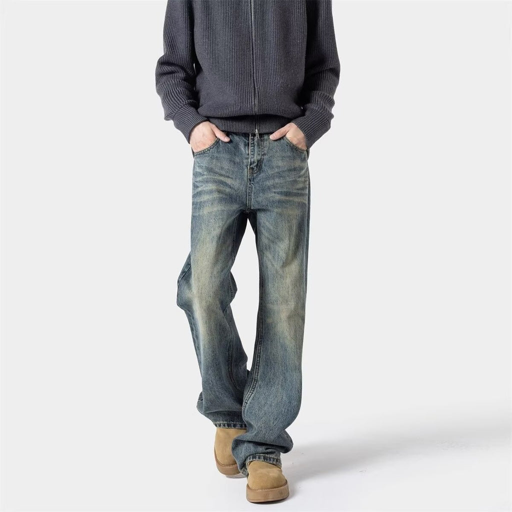 Retro jeans for boys summer style straight leg wide leg slightly flared pants
