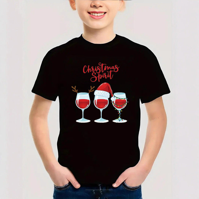 Cotton New Christmas Children's Short Sleeve Girls' T-Shirt Kids Clothing Boys' Short Sleeve
