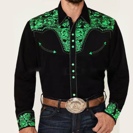 New Print Shirt Vintage Style Cardigan Polo Collar Mens Shirt Spring Autumn Daily Casual Shirt