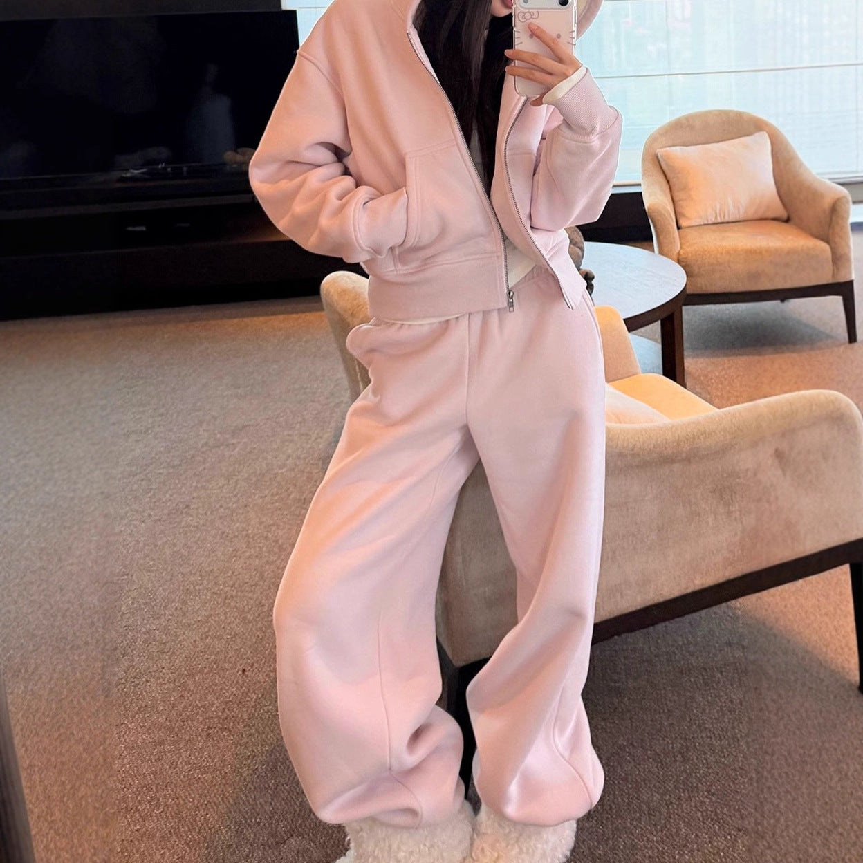 Pink High Weight  Sweatshirt Set for Girls
