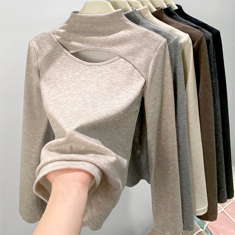 Female Half High Collar Hollow Long Sleeve Female