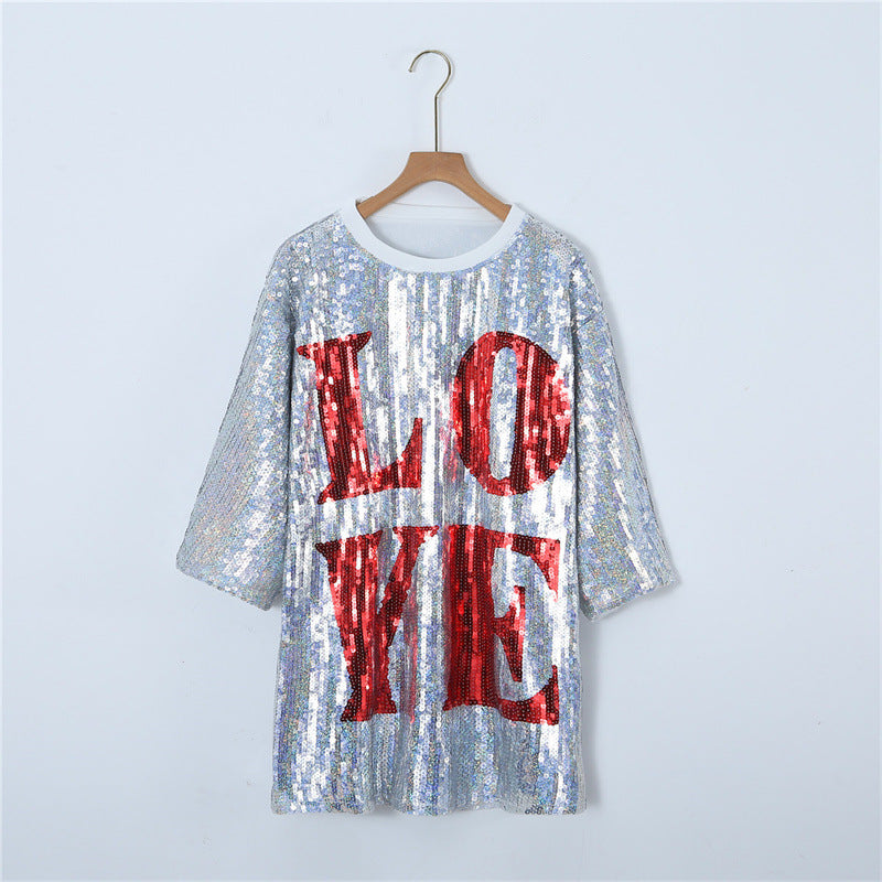 New Baseball Football Game Female Tops Sequin Women Love Jersey