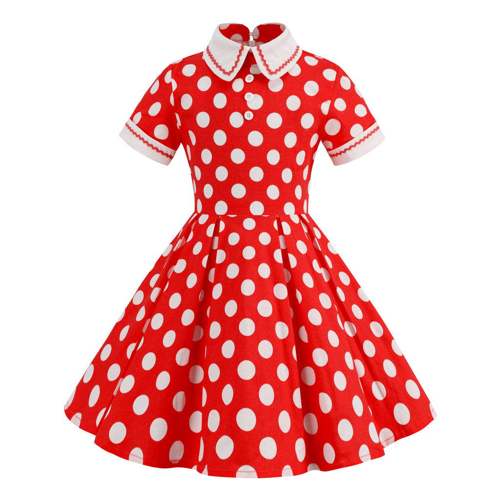 Audrey Hepburn Style Royal Polka Dot Parent-Child Outfit Children's Performance Dress Elegant Fitted Dress for Girls