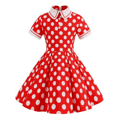 Audrey Hepburn Style Royal Polka Dot Parent-Child Outfit Children's Performance Dress Elegant Fitted Dress for Girls
