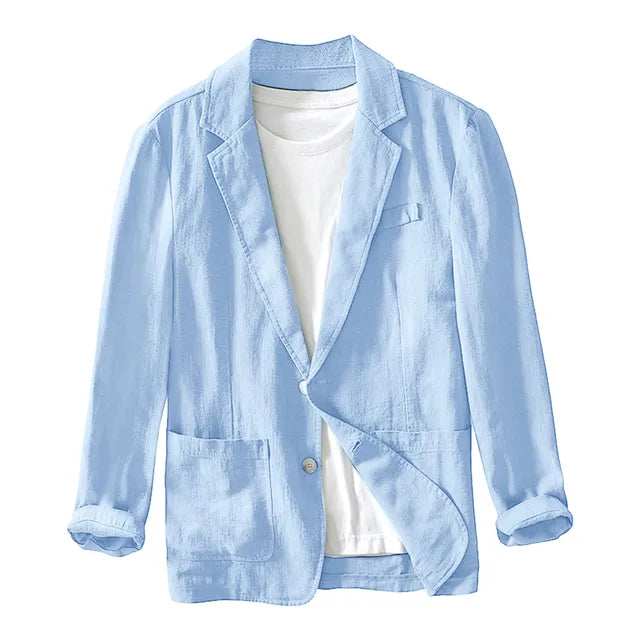 Leisure Thin Mens Fashion Suits Solid Color Lapels Buttons Suits Jackets And Tops British Style Linen Blended Coat Party Wear