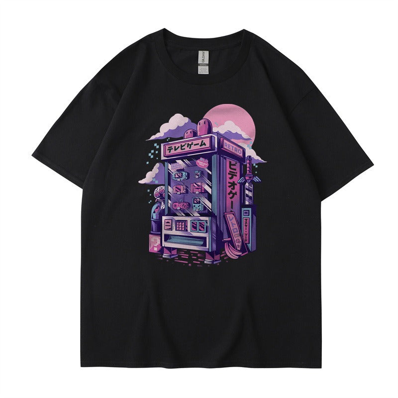 Short sleeved cartoon boys and girls printed T-shirt with a base