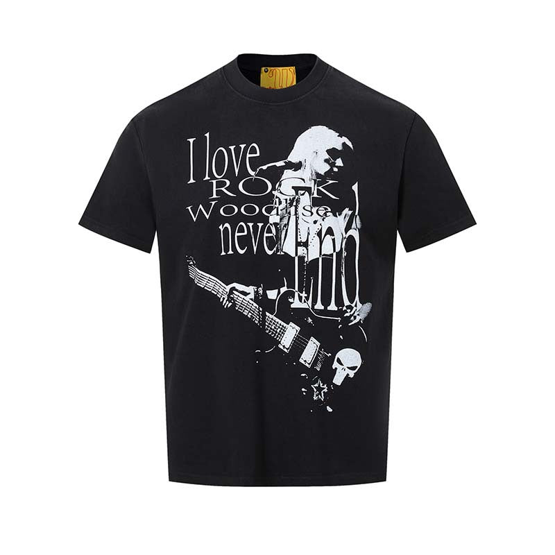Guitar female singer printed short sleeved shirt