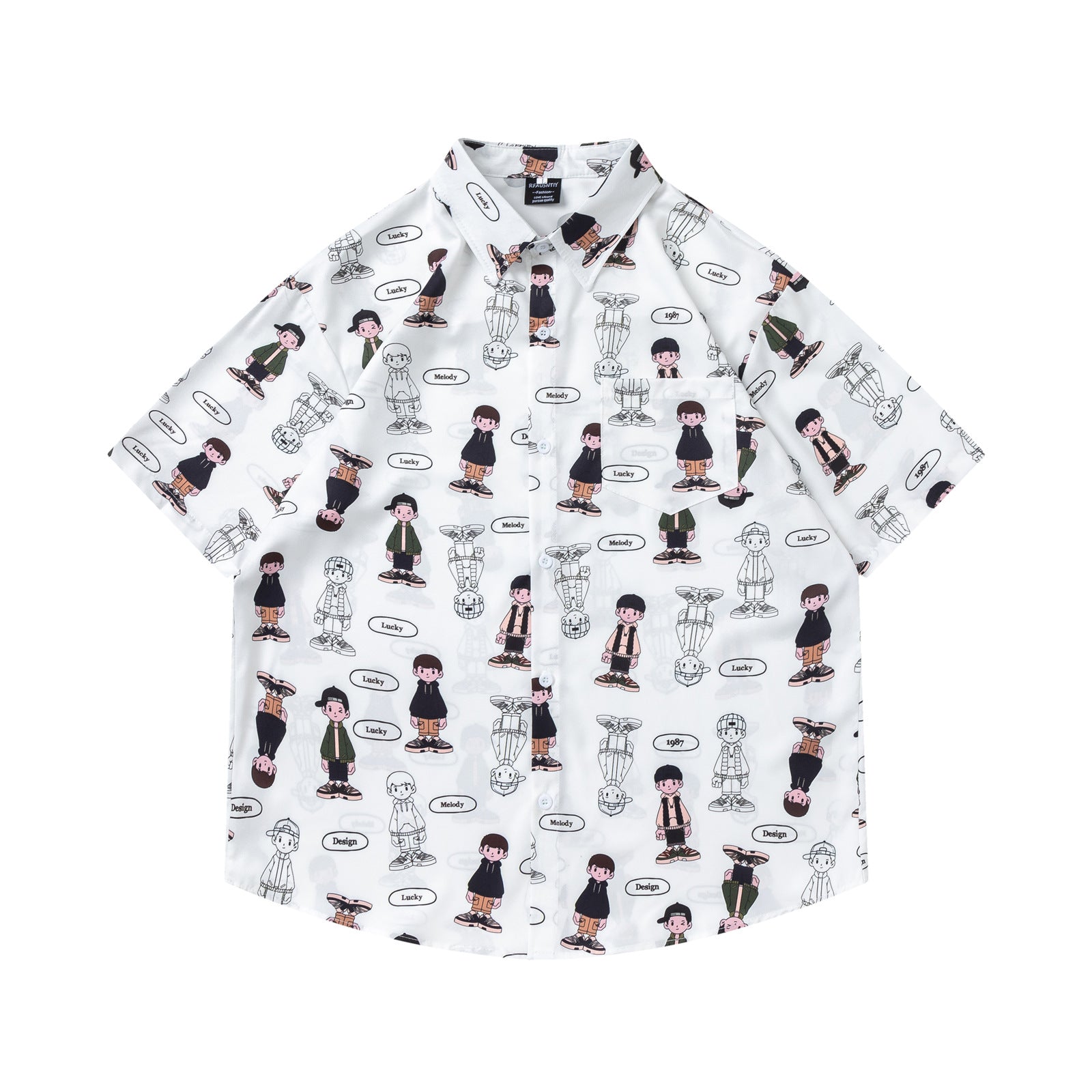 Fun Cartoon Boys Full Print Short Sleeve Shirt Unisex Loose Casual Versatile Couple Shirt