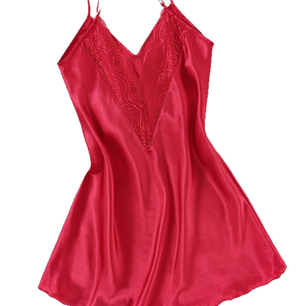 Teen Girls' Custom Style Ice Silk Satin Sleep Dress, Summer Women's Solid Color Lightweight Sexy Nightgown