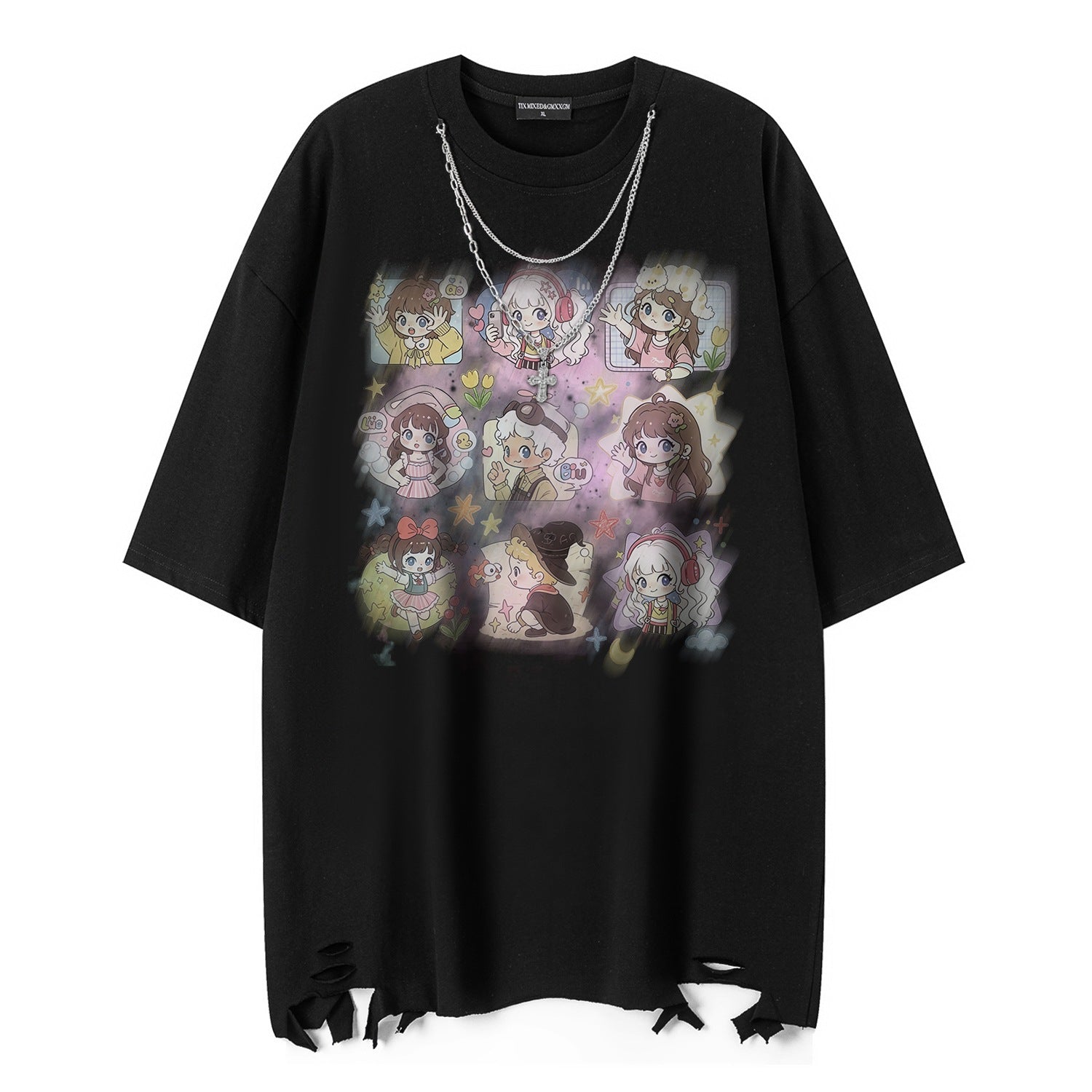 Q-version girls' printed short sleeved shirt