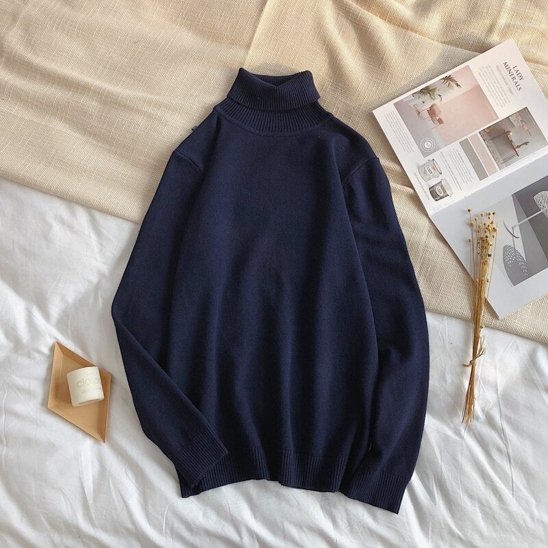 Male Sweater Men's Winter Pullover Turtle Neck  Jumper White Mens Knitwear Pull Homme Turtleneck Sweater Christmas Cotton black