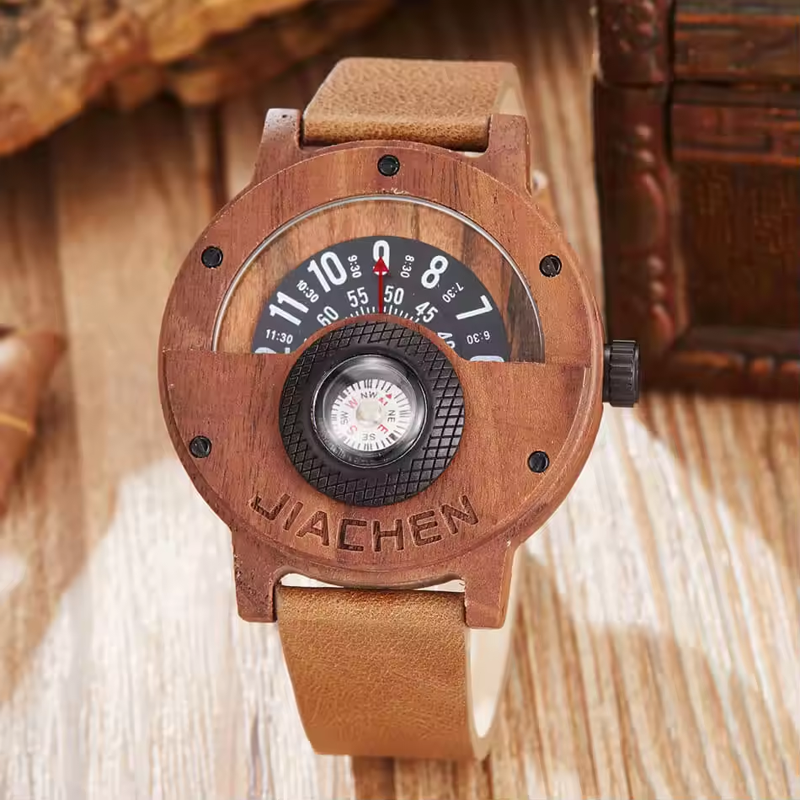 Multifunctional Compass Wooden Watch Outdoor Sport Watch for Men Women Students