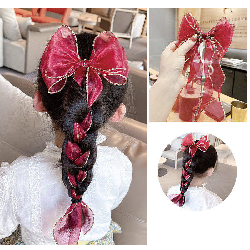 Children's Bow Ribbon Hairpin Girls Headwear Braided Hairband Super Fairy Cute Princess Baby Korean Hair Accessories Hairpin