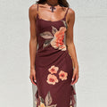 Sexy female floral mesh ribbon slit suspender dress
