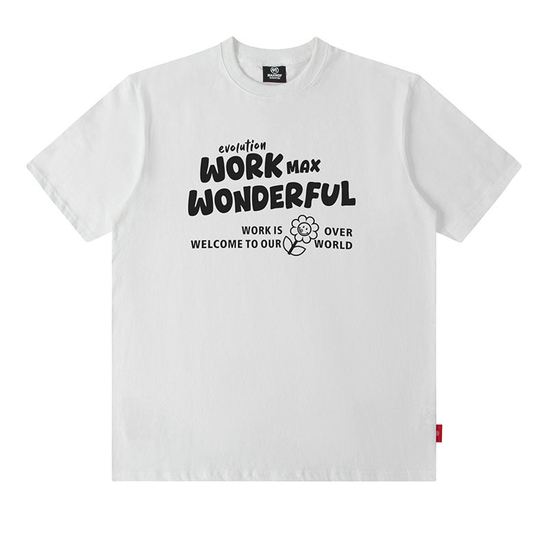 American Retro Short Sleeve T-Shirt for Teen Boys Hip Hop Letter Print Summer Pure Cotton Loose Half Sleeve Tee