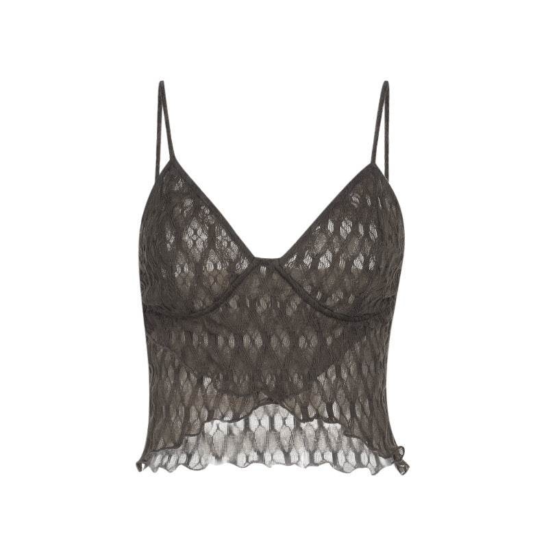 Female sexy slim fit V-neck irregular lace camisole top