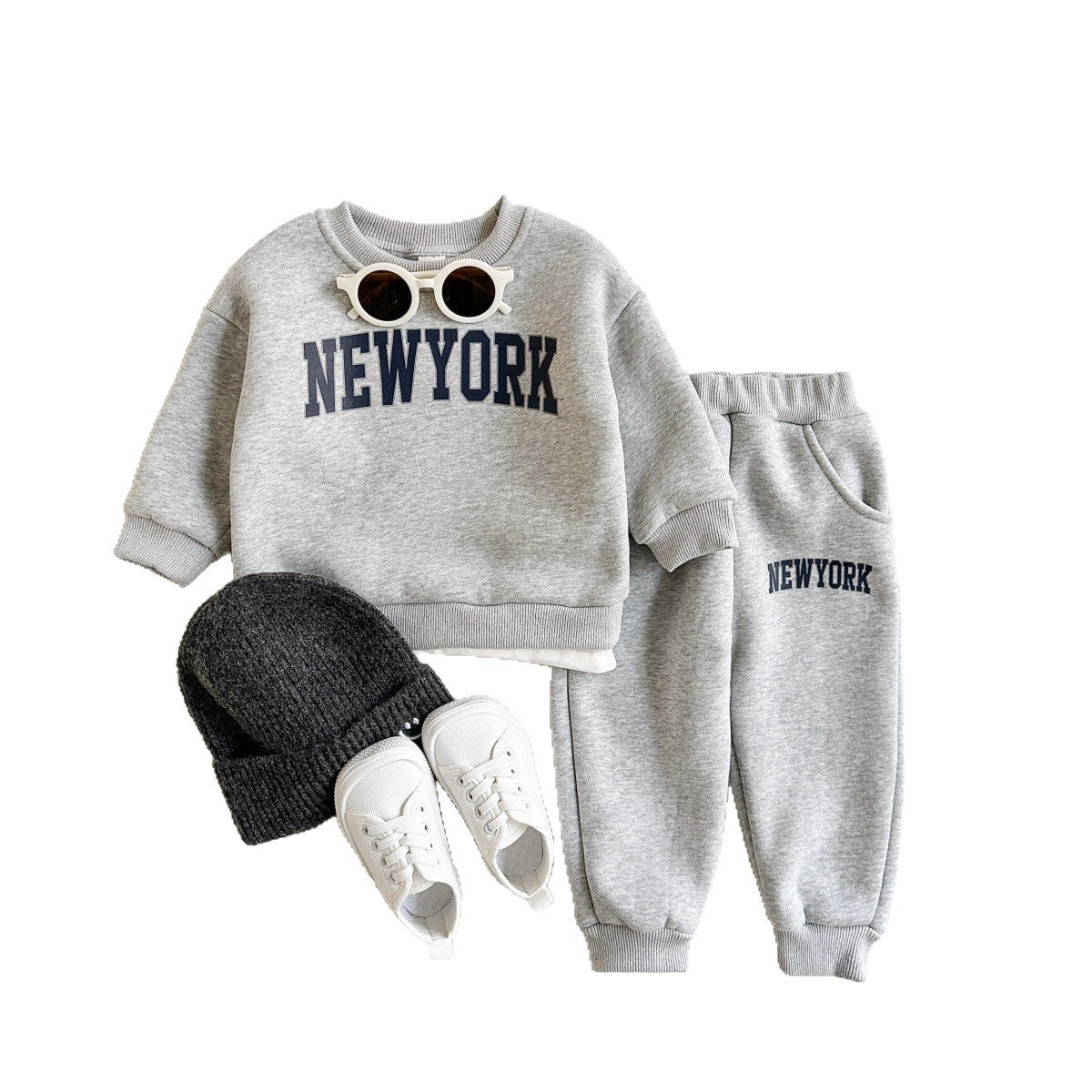 Fake two long sleeved hoodies with letter printing and sports pants