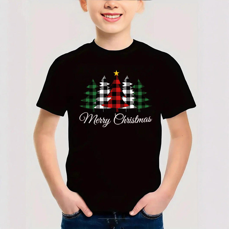 Combed Cotton New Christmas Children's Short Sleeve Girls' T-Shirt Kids Clothing Boys' Short Sleeve