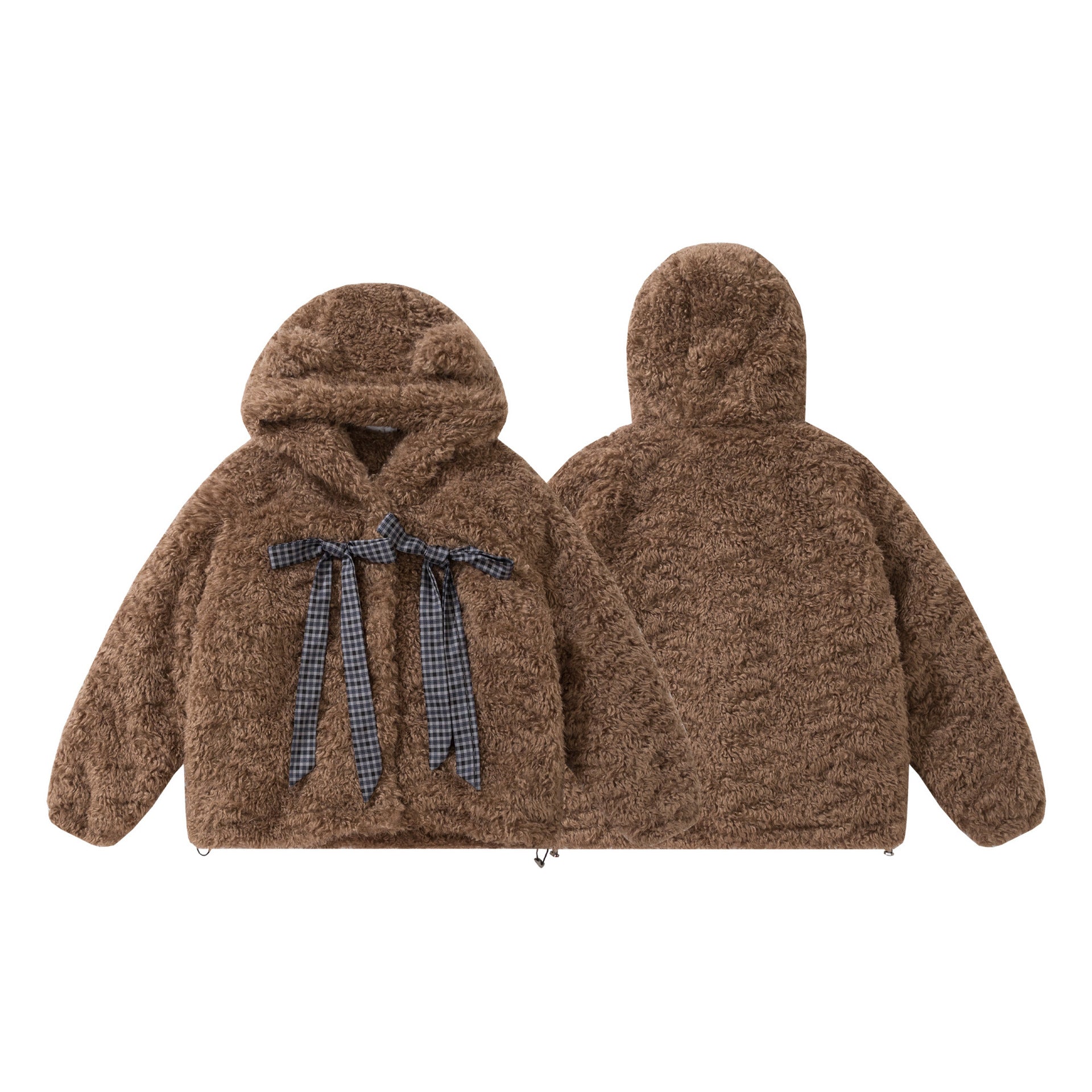 Chocolate Bear Ears Hooded Lamb Hair Coat Female