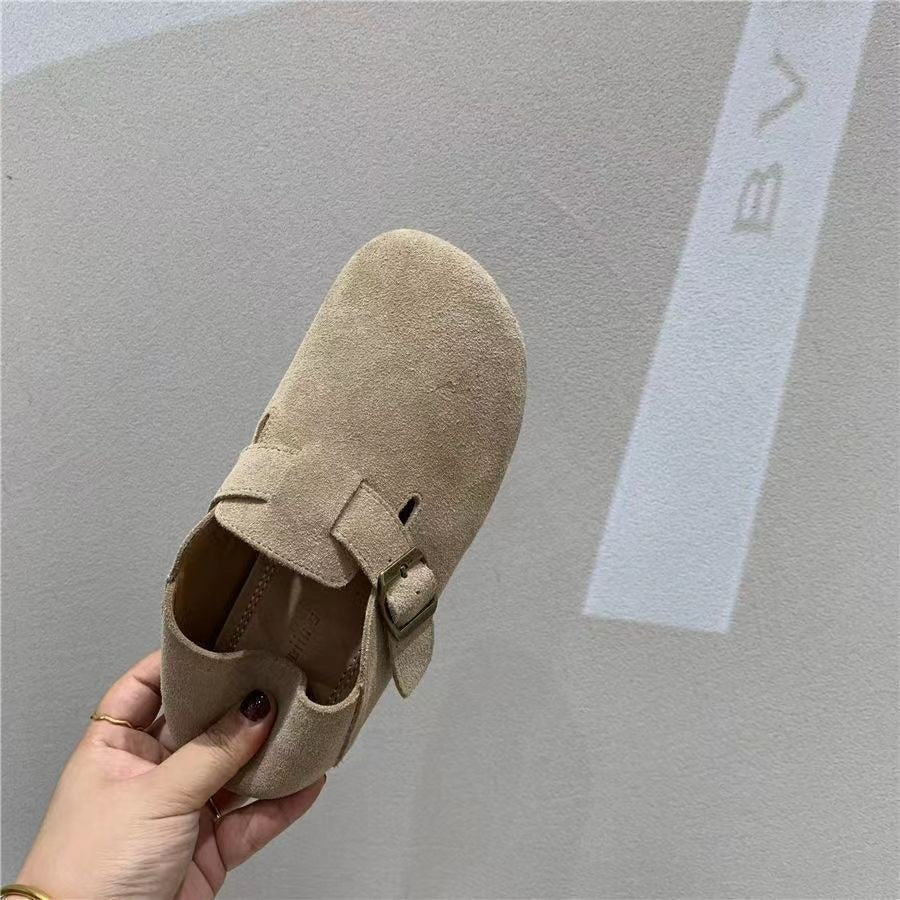 Khaki Flat Shoes French Retro Single Shoes Boken Shoes Spring New Women's Shoes