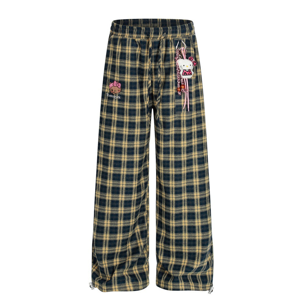 Plaid pants for boys with wide legs