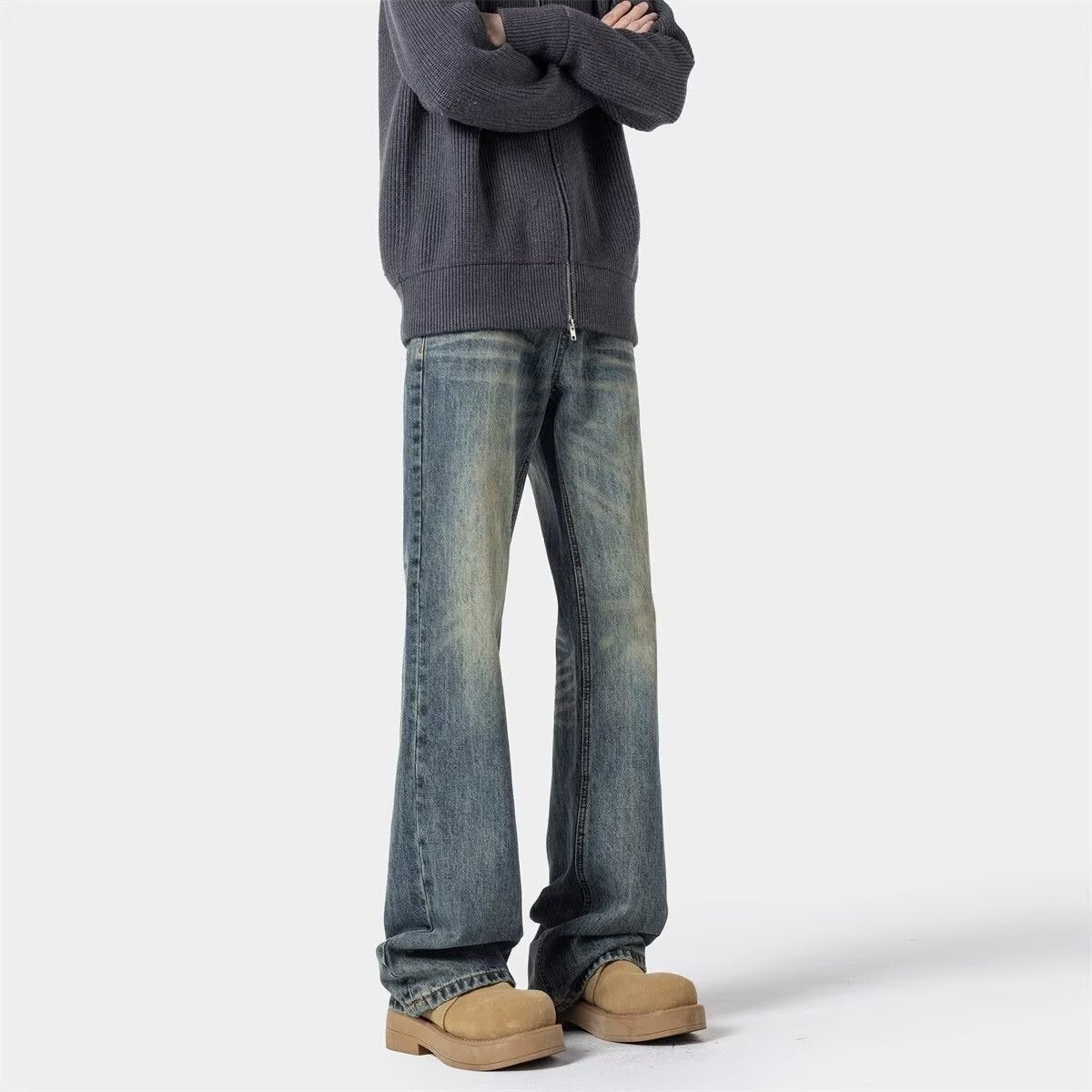 Retro jeans for boys summer style straight leg wide leg slightly flared pants