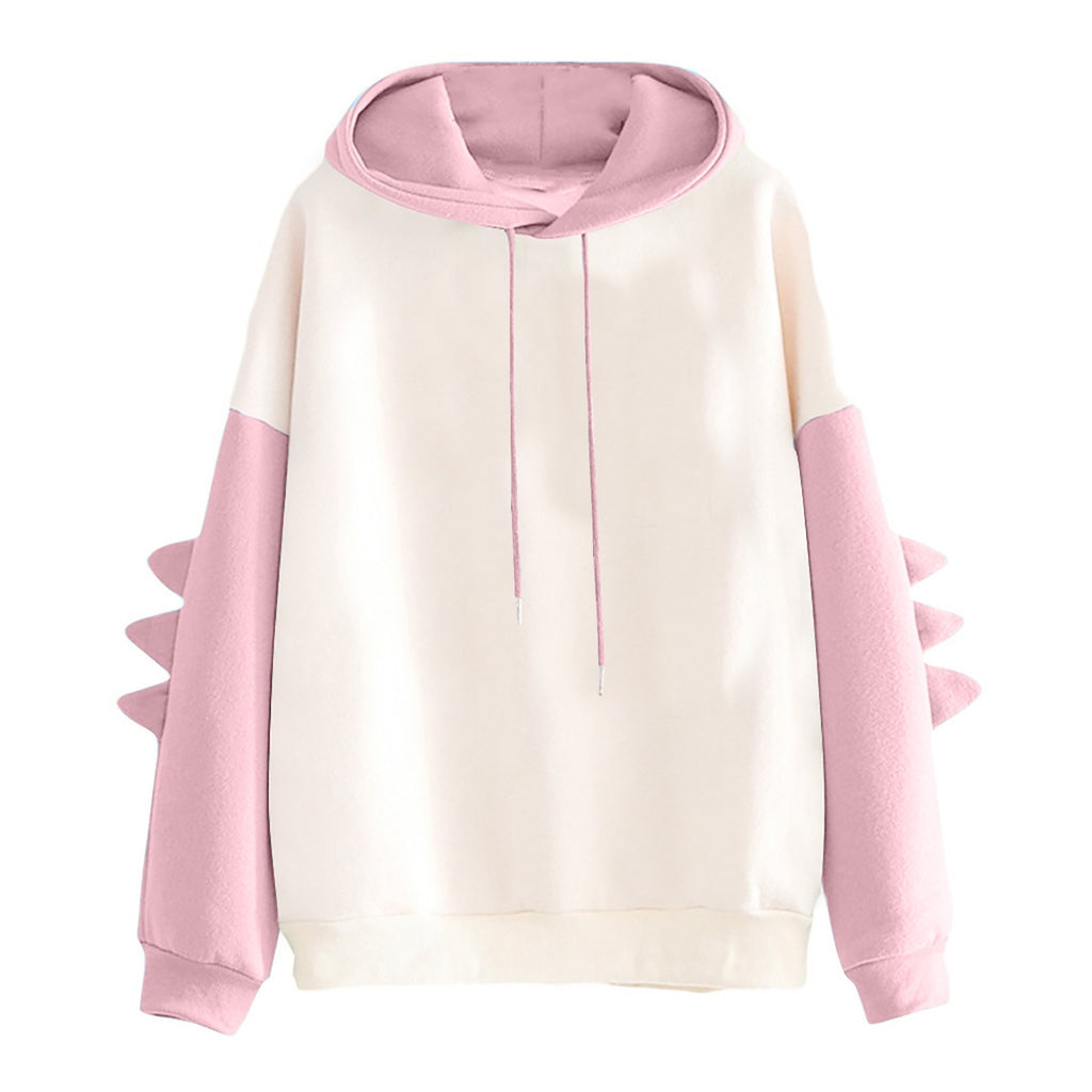 Cartoon dinosaur contrasting campus style men's and women's autumn and winter Korean version hoodies