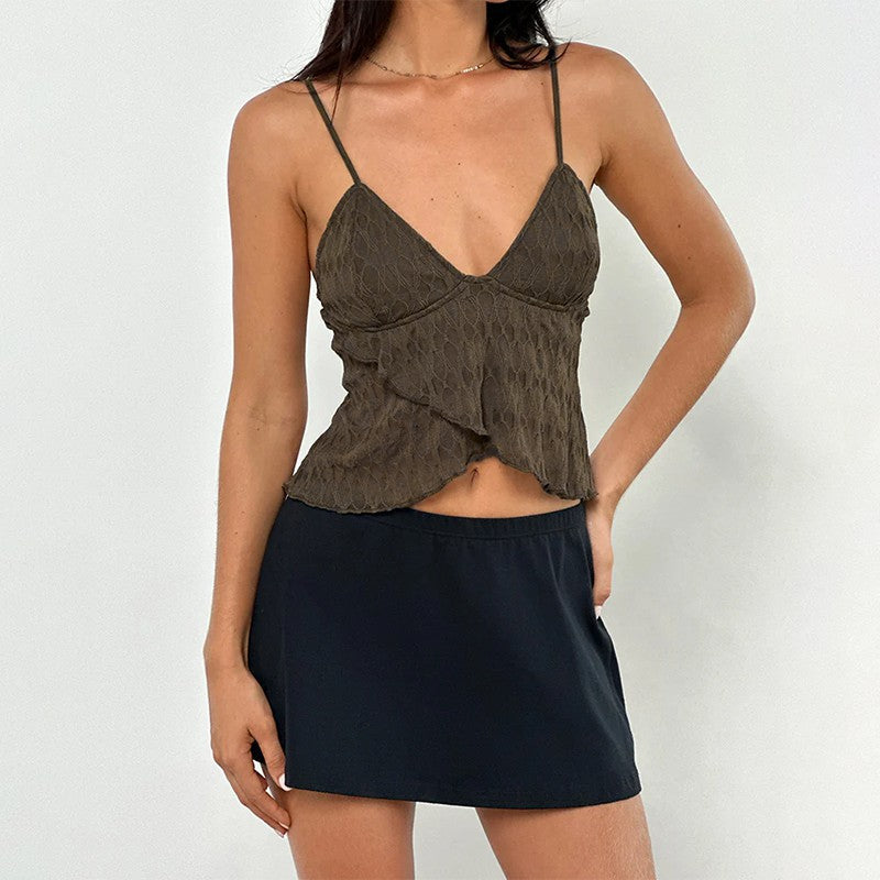 Female sexy slim fit V-neck irregular lace camisole top