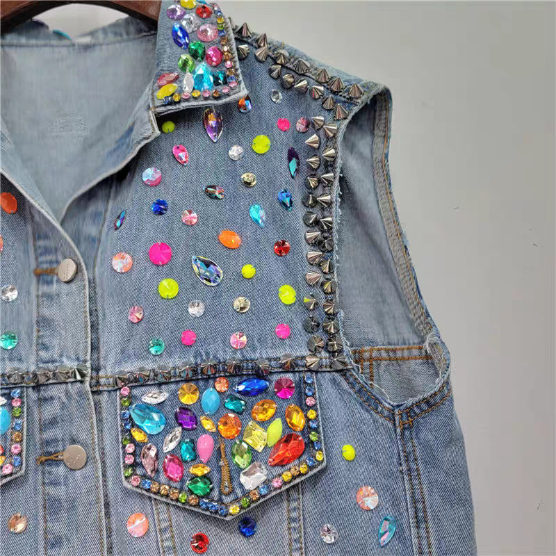 Spring and summer new European products heavy handmade nail beads with diamonds and gemstones loose slimming denim
