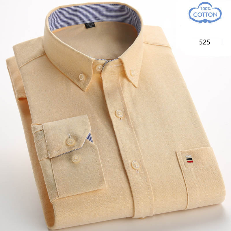 Spring Middle Aged And Elderly Mens Pure Cotton Oxford Spun Long Sleeved Shirt Loose Casual Large Thick All Cotton Shirt