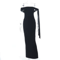 Black female one shoulder sexy slit ribbon dress long skirt