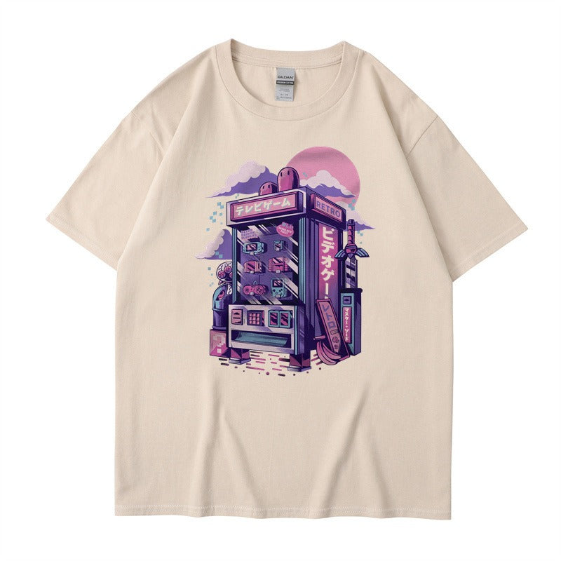 Short sleeved cartoon boys and girls printed T-shirt with a base