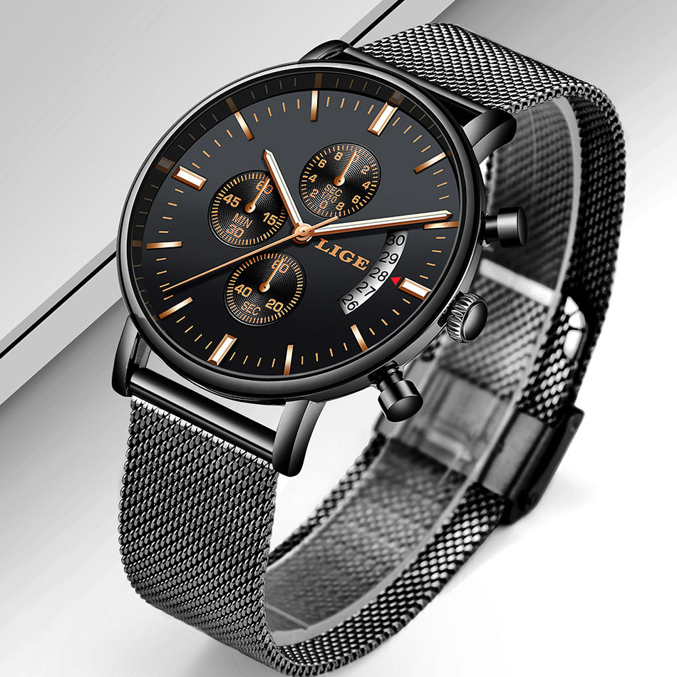 LIGE Fashion Mesh Strap Waterproof Men's Watch
