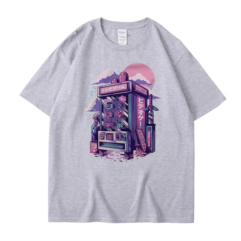 Short sleeved cartoon boys and girls printed T-shirt with a base
