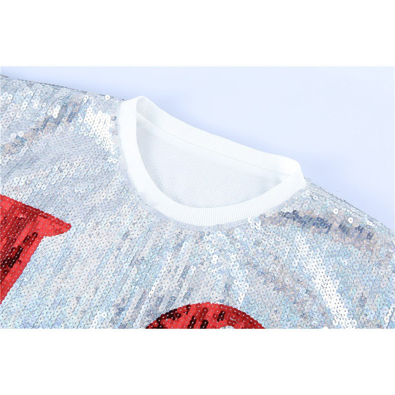 New Baseball Football Game Female Tops Sequin Women Love Jersey