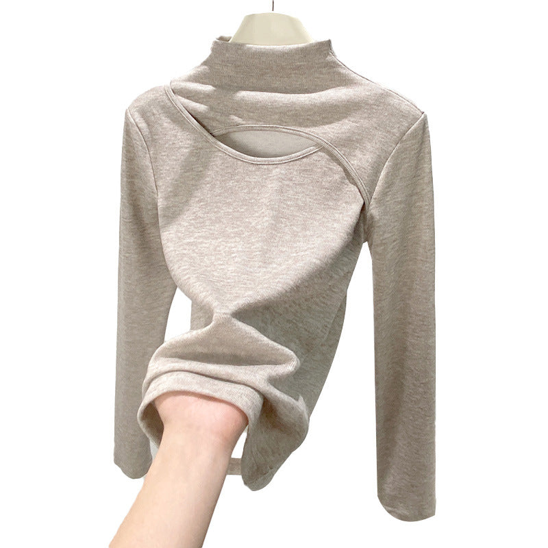 Female Half High Collar Hollow Long Sleeve Female