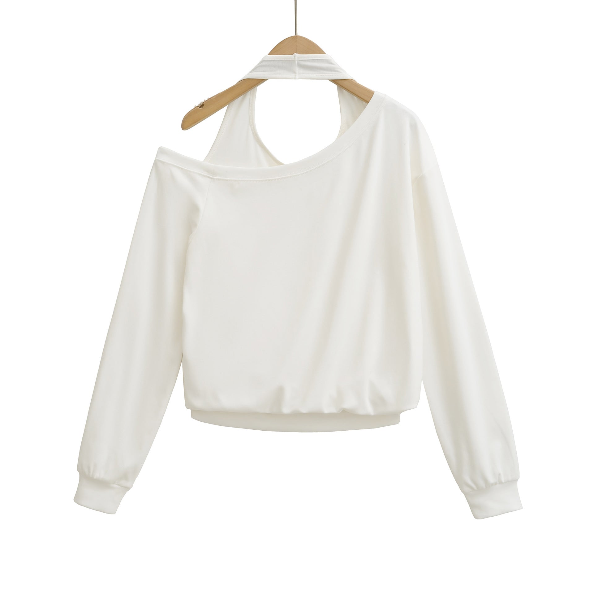 Fake two loose and lazy neck hanging hoodies with sloping shoulders