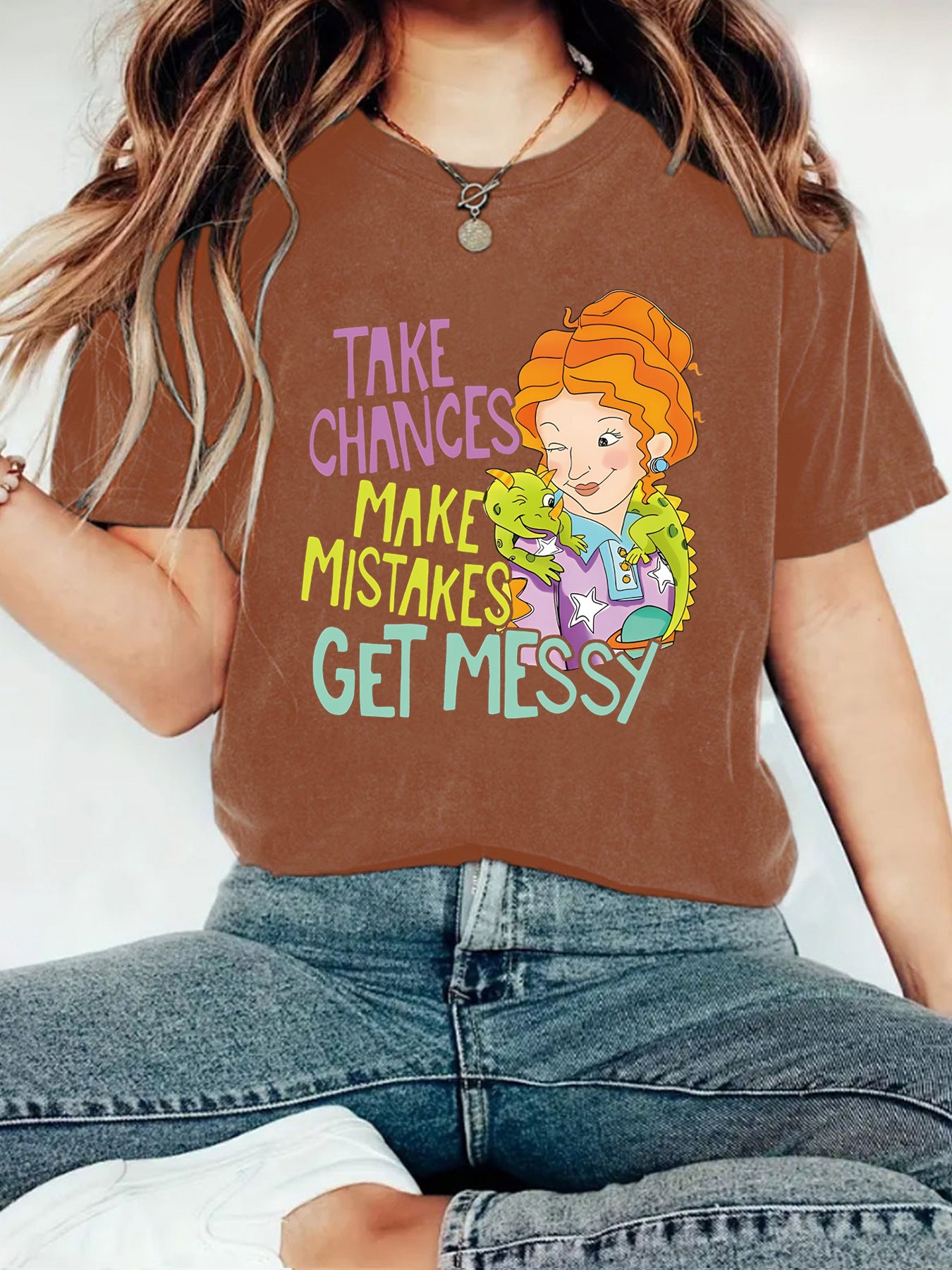 T-shirt with female cartoon character print