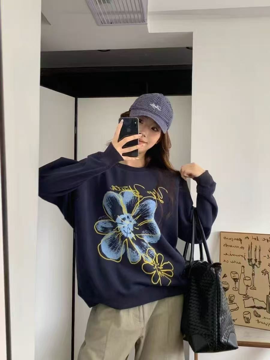 Flower Letter Print Female Hoodie Sweatshirt