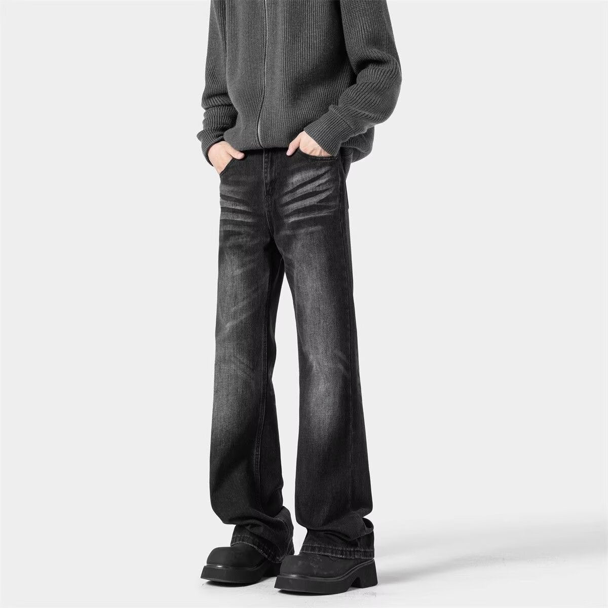 Retro jeans for boys summer style straight leg wide leg slightly flared pants