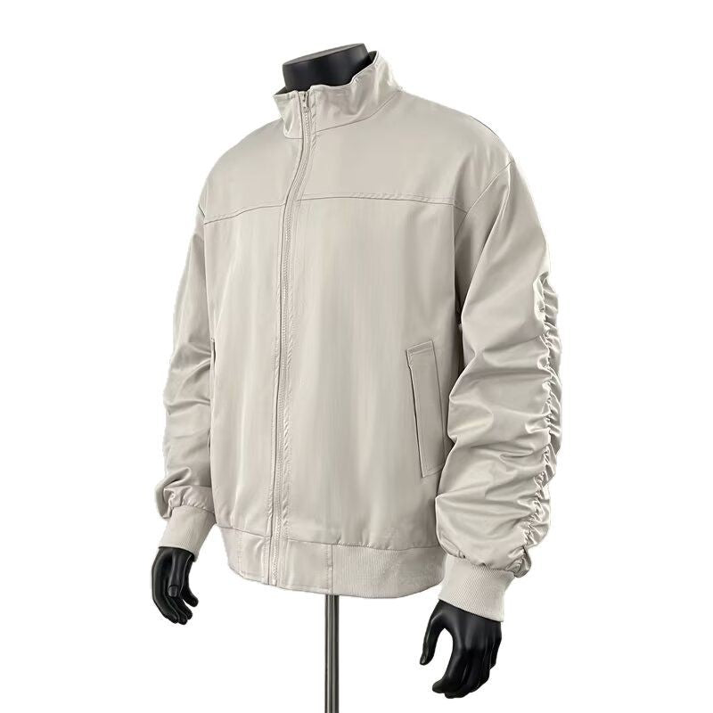 Stand up collar minimalist pleated pilot jacket for boys