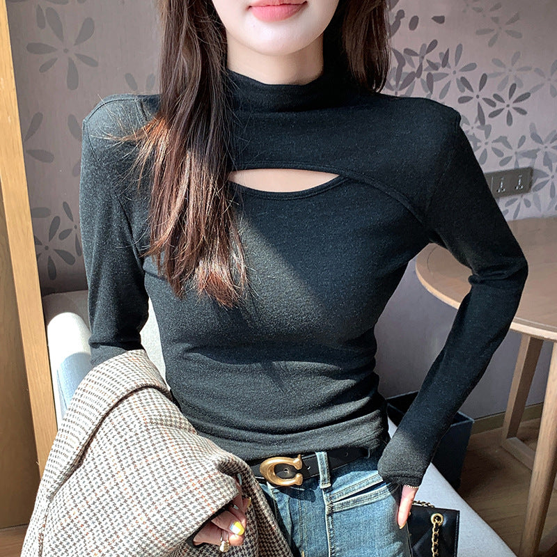 Female Half High Collar Hollow Long Sleeve Female