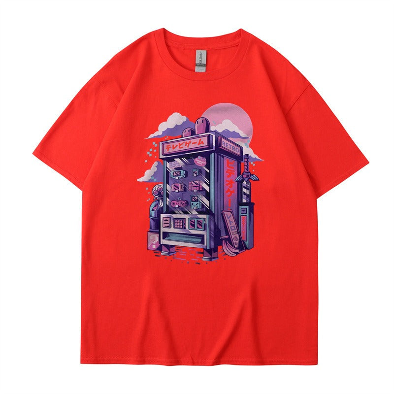 Short sleeved cartoon boys and girls printed T-shirt with a base