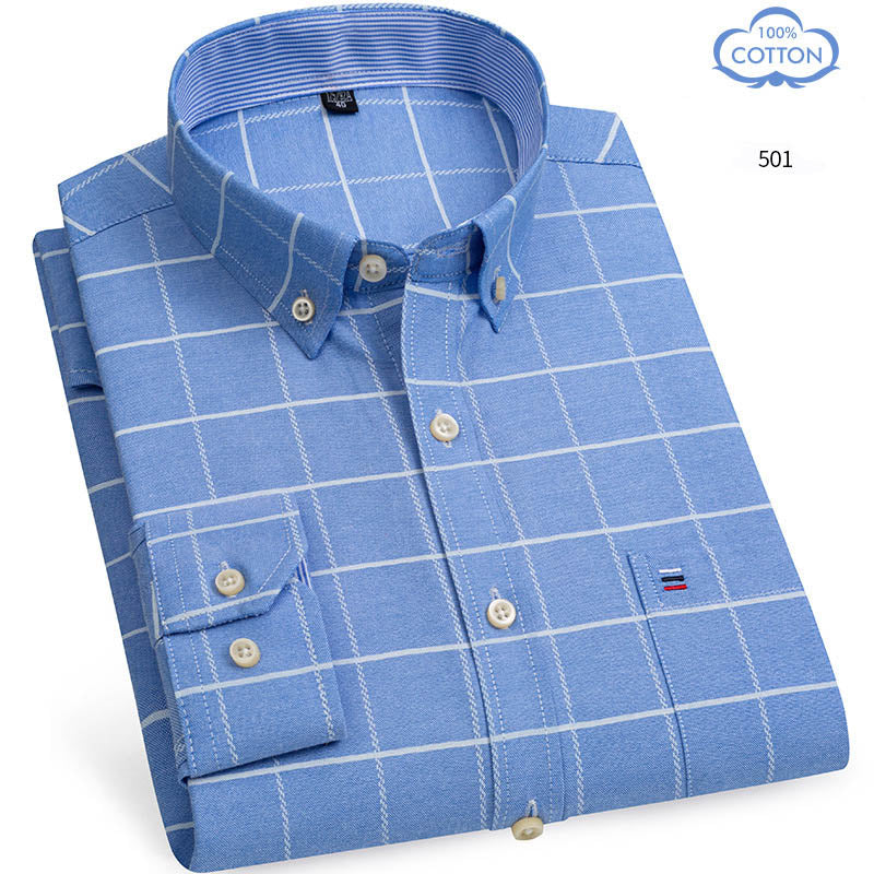 Spring Middle Aged And Elderly Mens Pure Cotton Oxford Spun Long Sleeved Shirt Loose Casual Large Thick All Cotton Shirt