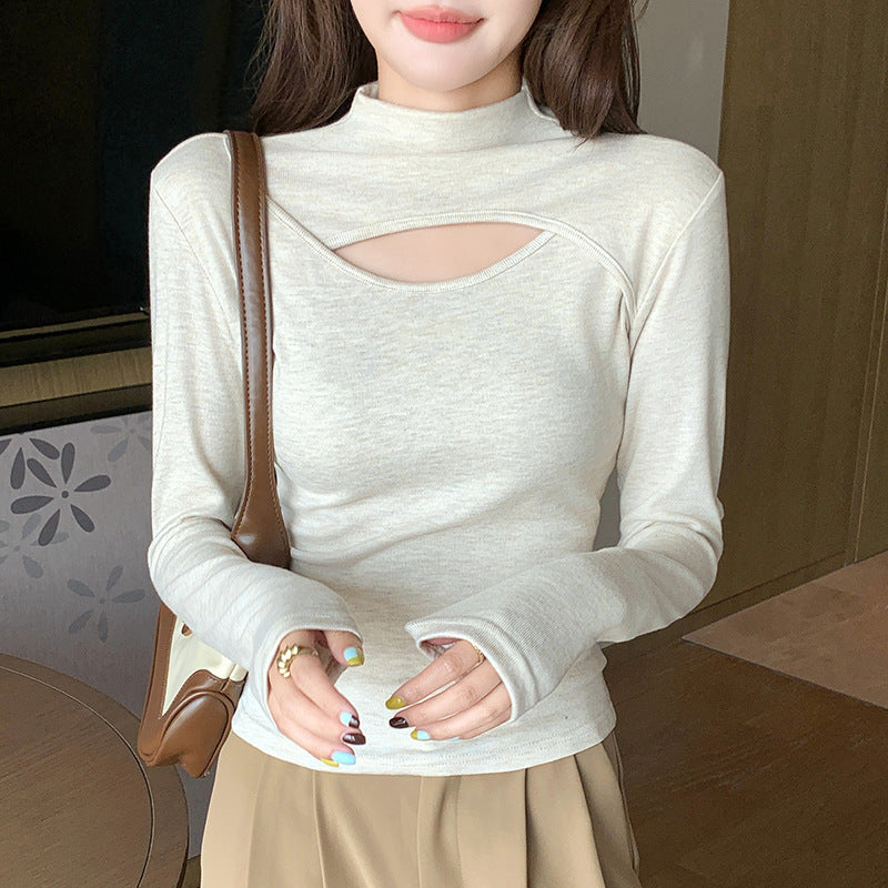 Female Half High Collar Hollow Long Sleeve Female
