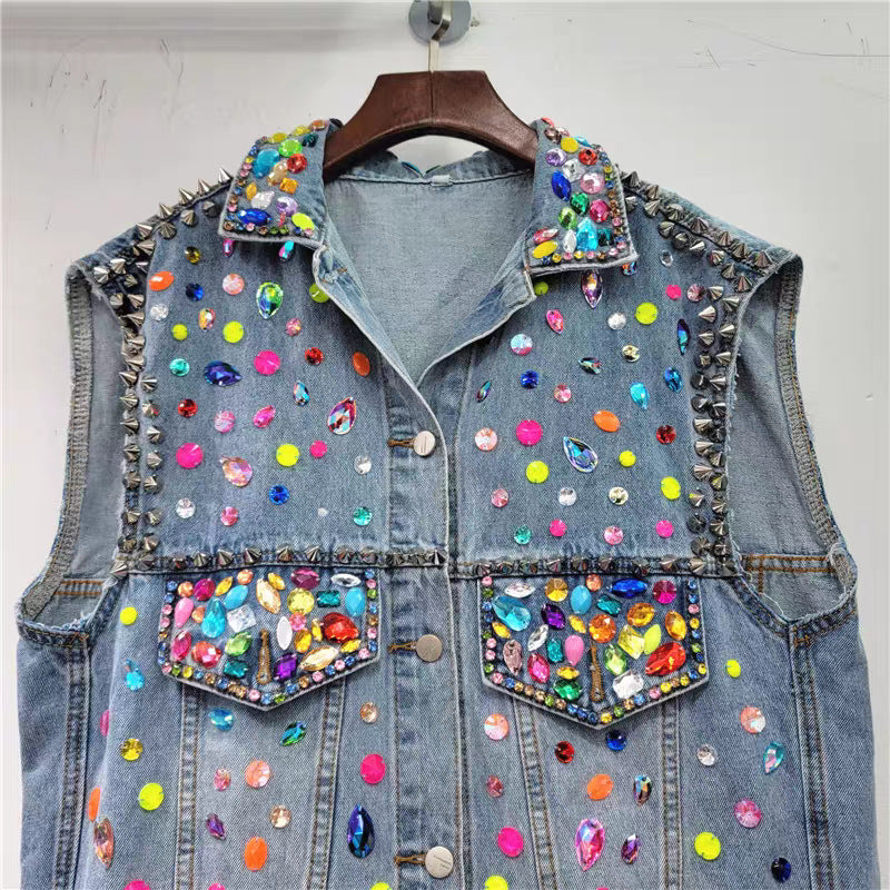 Spring and summer new European products heavy handmade nail beads with diamonds and gemstones loose slimming denim