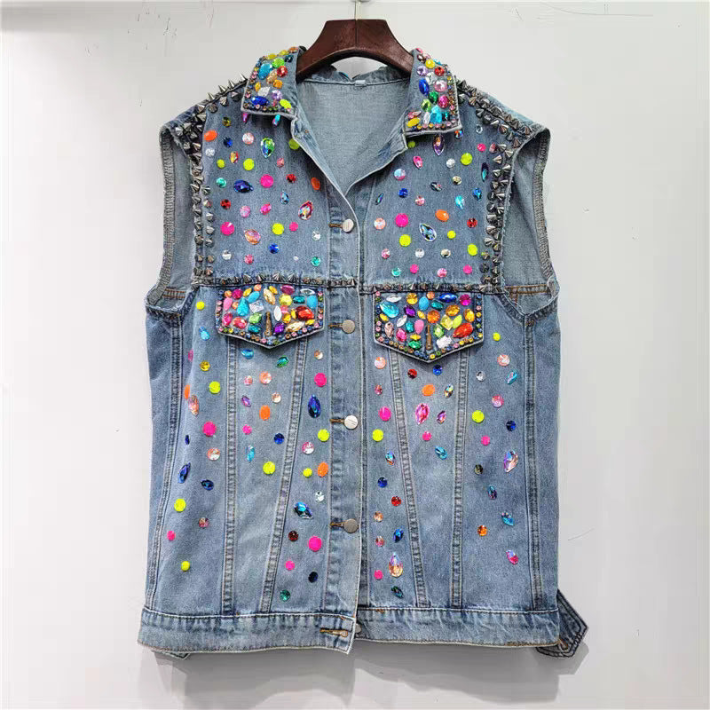 Spring and summer new European products heavy handmade nail beads with diamonds and gemstones loose slimming denim
