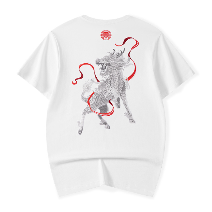 China Chic Kirin Embroidery Short Sleeve T shirt Men Summer Retro Fashion Brand  Sleeve Loose High Street Boys T shirt